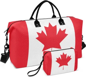 Sinestour Canada Flag Travel Duffel Bag for Men Women with Makeup Bag Weekend Overnight Carry On Bags for Airline Travel Gym