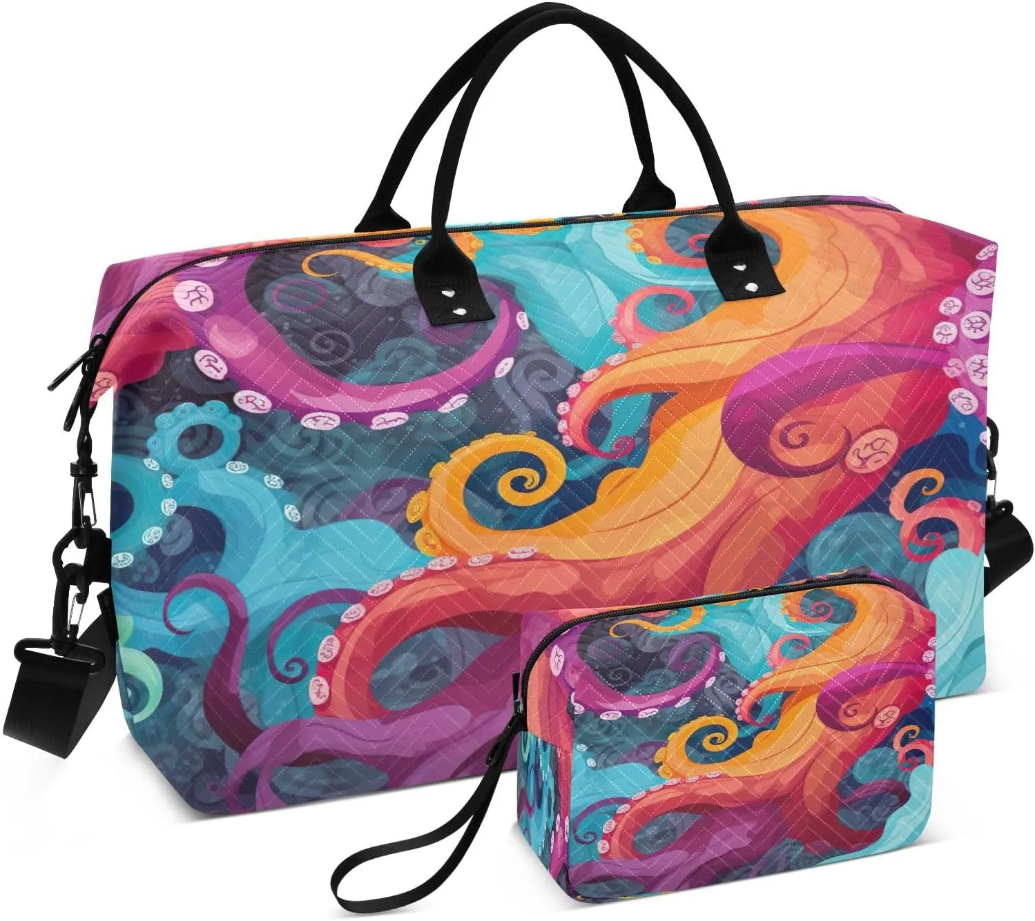 Sinestour Colorful Octopus Tentacle Travel Duffel Bag for Men Women with Makeup Bag Weekend Overnight Carry On Bags for Airline Travel Gym