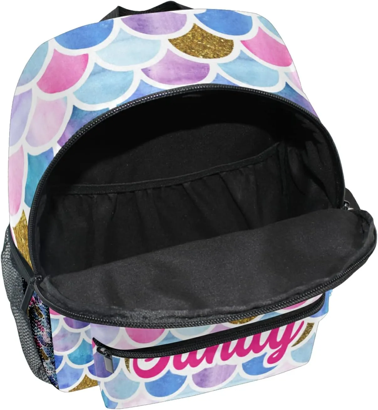 Sinestour Custom Glitter Mermaid Kid's Backpack Personalized with Name/Text, Preschool Backpack for Boys & Girls, 10x4x12 Inches, Multicolor, 15L