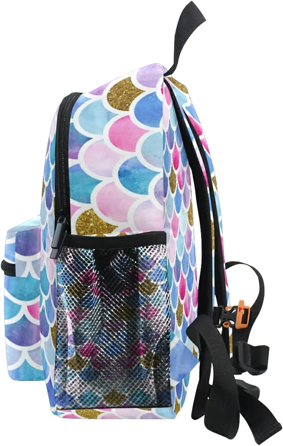 Sinestour Custom Glitter Mermaid Kid's Backpack Personalized with Name/Text, Preschool Backpack for Boys & Girls, 10x4x12 Inches, Multicolor, 15L