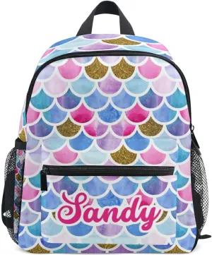 Sinestour Custom Glitter Mermaid Kid's Backpack Personalized with Name/Text, Preschool Backpack for Boys & Girls, 10x4x12 Inches, Multicolor, 15L