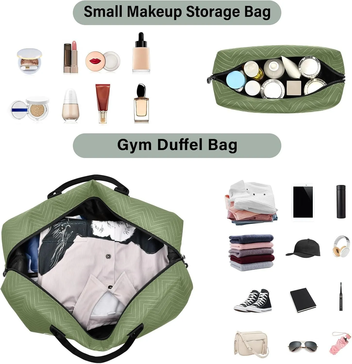 Sinestour Dark Green Custom Travel Duffel Bag for Men Women with Makeup Bag Personalized Weekend Overnight Carry On Bags for Under Seat Travel Airline