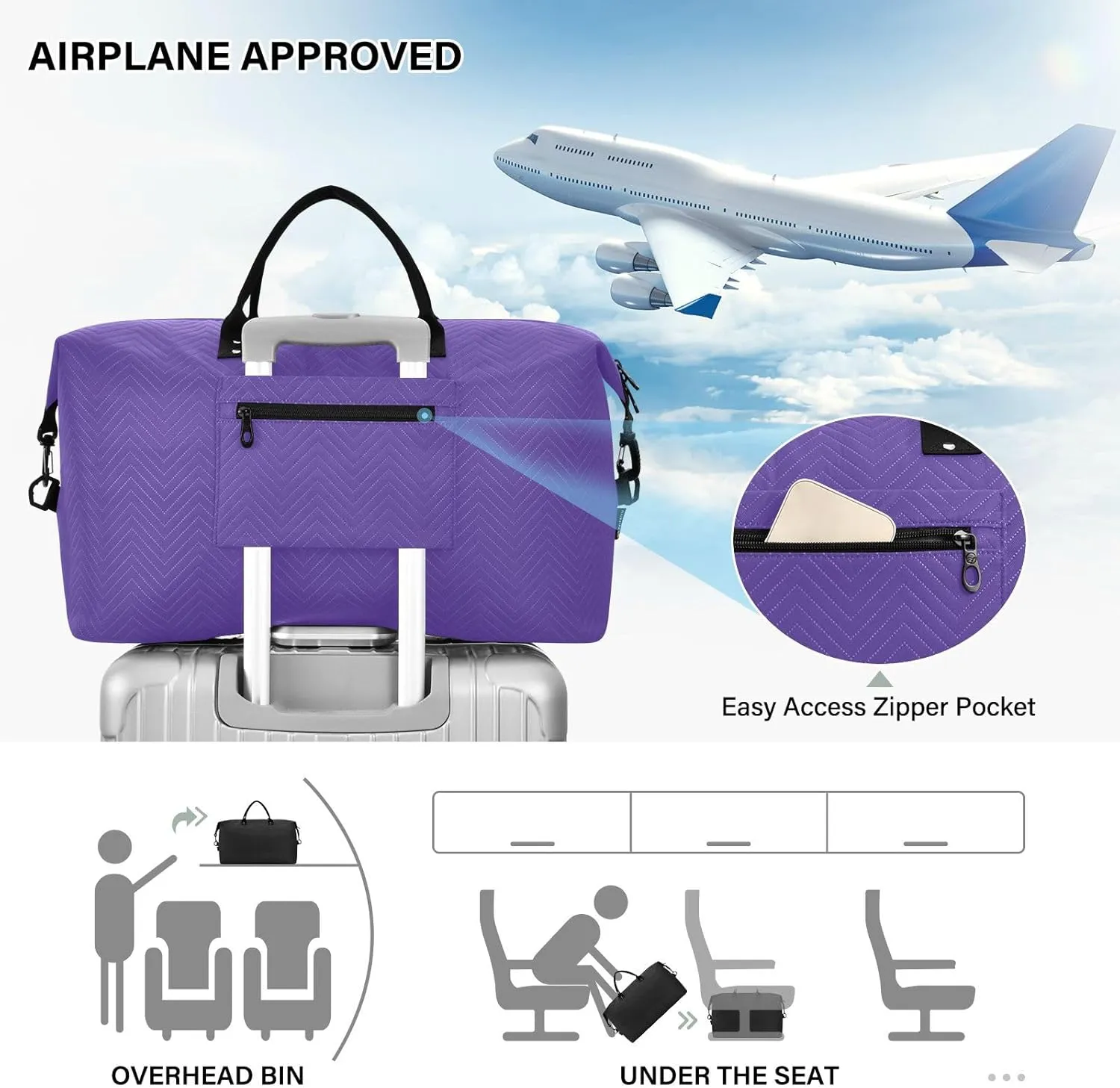Sinestour Dark Purple Custom Travel Duffel Bag for Men Women with Makeup Bag Personalized Weekend Overnight Carry On Bags for Getaway Weekend Travel