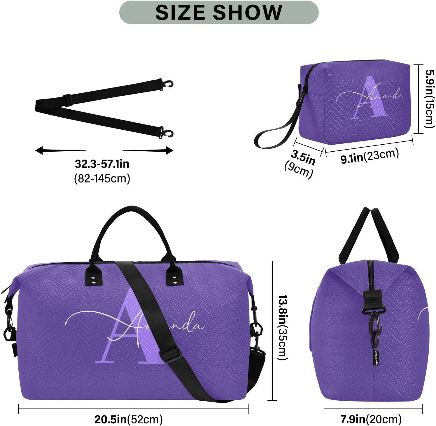 Sinestour Dark Purple Custom Travel Duffel Bag for Men Women with Makeup Bag Personalized Weekend Overnight Carry On Bags for Getaway Weekend Travel