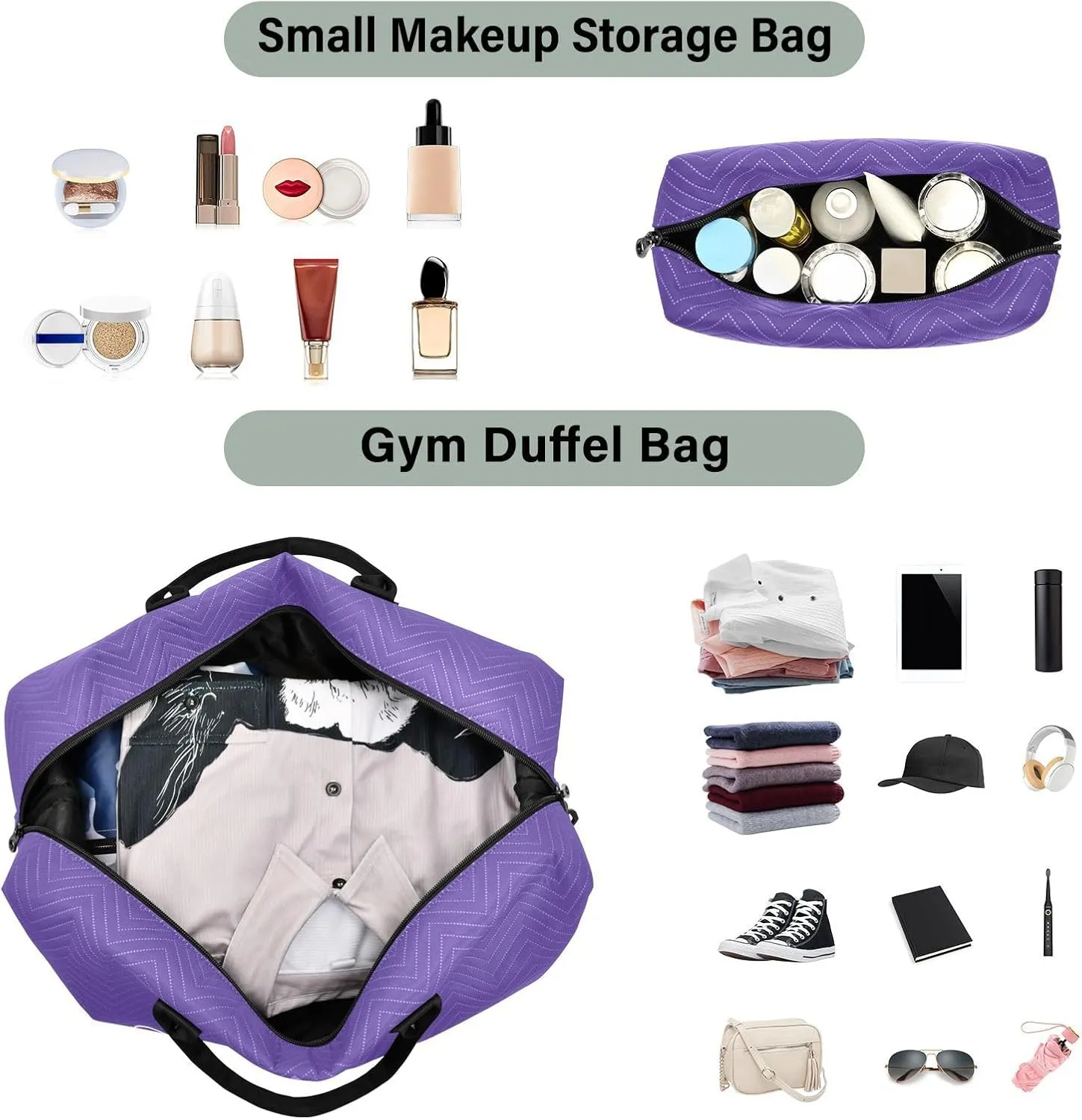 Sinestour Dark Purple Custom Travel Duffel Bag for Men Women with Makeup Bag Personalized Weekend Overnight Carry On Bags for Getaway Weekend Travel