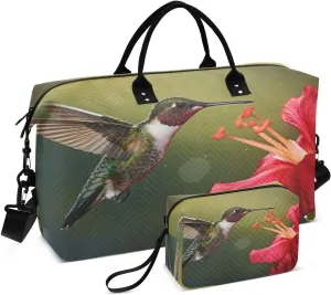 Sinestour Flower Hummingbirds Spring Travel Duffel Bag for Men Women with Makeup Bag Weekend Overnight Carry On Bags for Airline Travel Gym