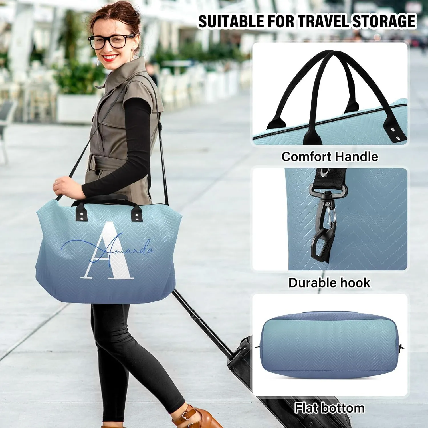 Sinestour Gradient Custom Travel Duffel Bag for Men Women with Makeup Bag Personalized Carry On Bags