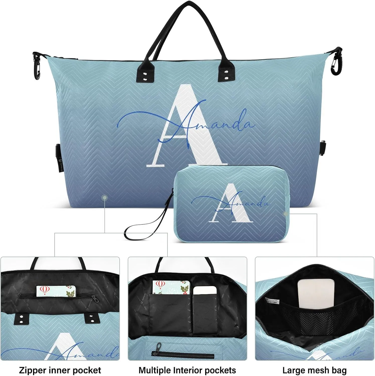 Sinestour Gradient Custom Travel Duffel Bag for Men Women with Makeup Bag Personalized Carry On Bags