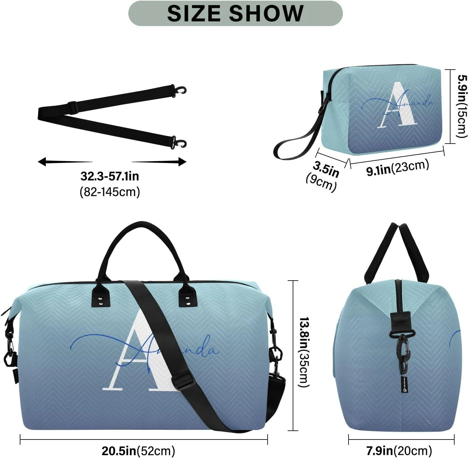 Sinestour Gradient Custom Travel Duffel Bag for Men Women with Makeup Bag Personalized Carry On Bags