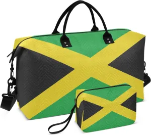 Sinestour Jamaica Flag Travel Duffel Bag for Men Women with Makeup Bag Weekend Overnight Carry On Bags for Traveling Gym Workout