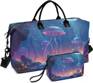 Sinestour Jellyfish Travel Duffel Bag for Men Women with Makeup Bag Weekend Overnight Carry On Bags for Workout Gym Traveling