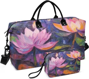 Sinestour Lilies Lake Purple Travel Duffel Bag for Men Women with Makeup Bag Weekend Overnight Carry On Bags for Travel Gym Yoga