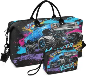 Sinestour Monster Truck Off Road Travel Duffel Bag for Men Women with Makeup Bag Weekend Overnight Carry On Bags for Travel Gym Hospital