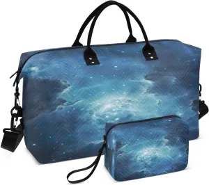 Sinestour Nebula Blue Travel Duffel Bag for Men Women with Makeup Bag Weekend Overnight Carry On Bags for Yoga Travel Gym