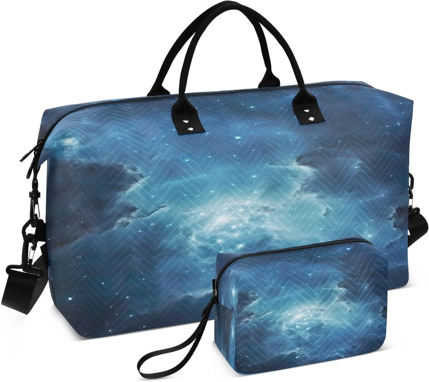 Sinestour Nebula Blue Travel Duffel Bag for Men Women with Makeup Bag Weekend Overnight Carry On Bags for Yoga Travel Gym