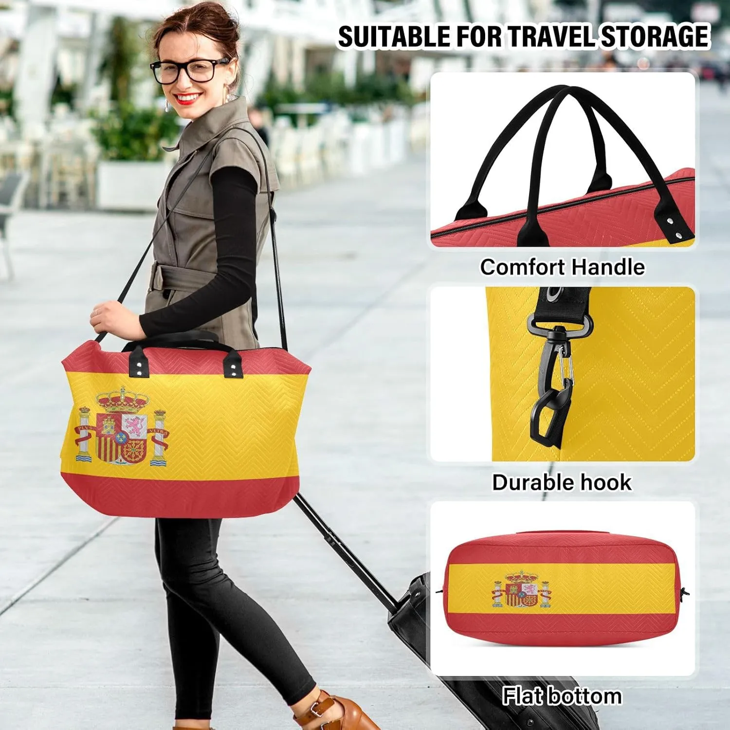 Sinestour Spain Flag Travel Duffel Bag for Men Women with Makeup Bag Weekend Overnight Carry On Bags for Getaway Weekend Travel