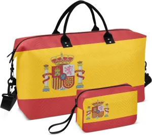 Sinestour Spain Flag Travel Duffel Bag for Men Women with Makeup Bag Weekend Overnight Carry On Bags for Getaway Weekend Travel