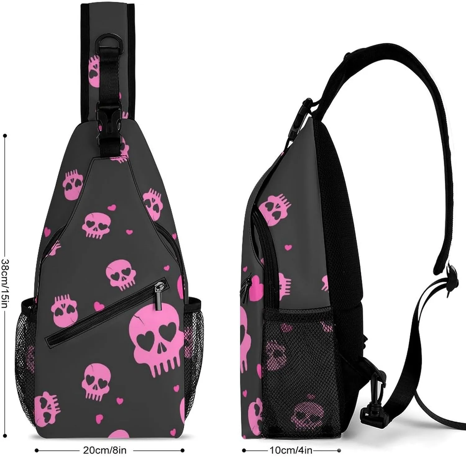 Skull Heart Sling Backpack Man Womens Crossbody Backpack Chest Bag Cycling Daypack Shoulder Bag Small Cross Body Bags Outdoor Backpacks