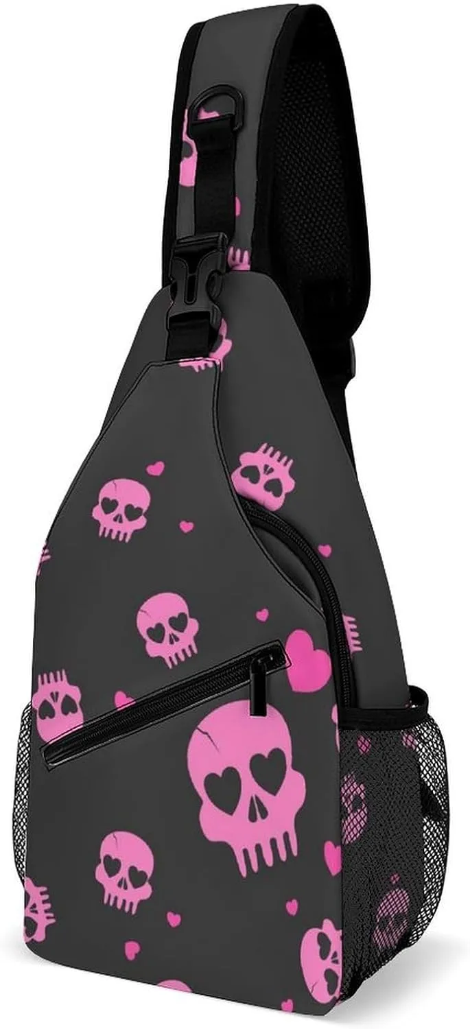 Skull Heart Sling Backpack Man Womens Crossbody Backpack Chest Bag Cycling Daypack Shoulder Bag Small Cross Body Bags Outdoor Backpacks