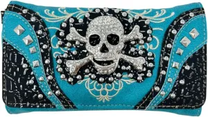 Skull Wristlet Wallet for Women - Crossbody Bag Gothic Purse - Turquoise