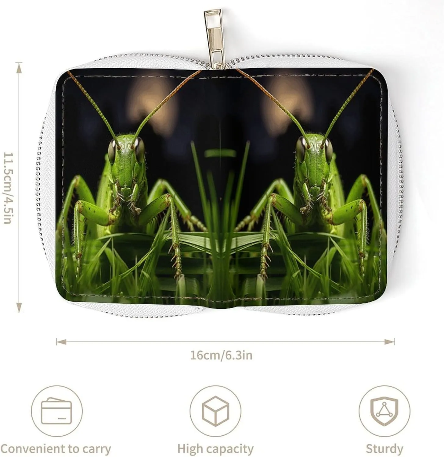 Slim Credit Card Holder Minimalist Grasshopper on Grass Printing Leather Card Bag Compact Card Organizer For Daily Use