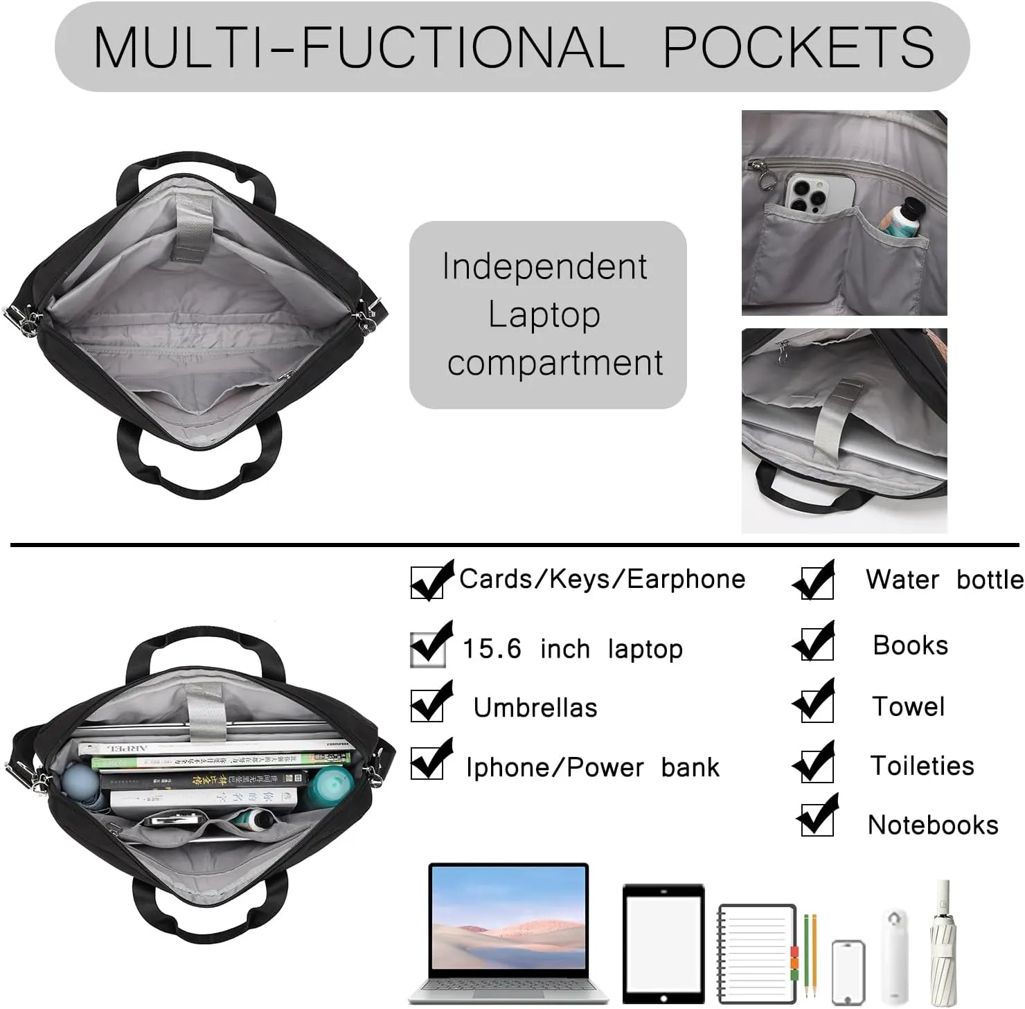 Slim Laptop Bag 15.6/17.3 Inch Laptop Briefcase for Women, Elegant Waterproof Shoulder Bags, Computer Messenger Bag