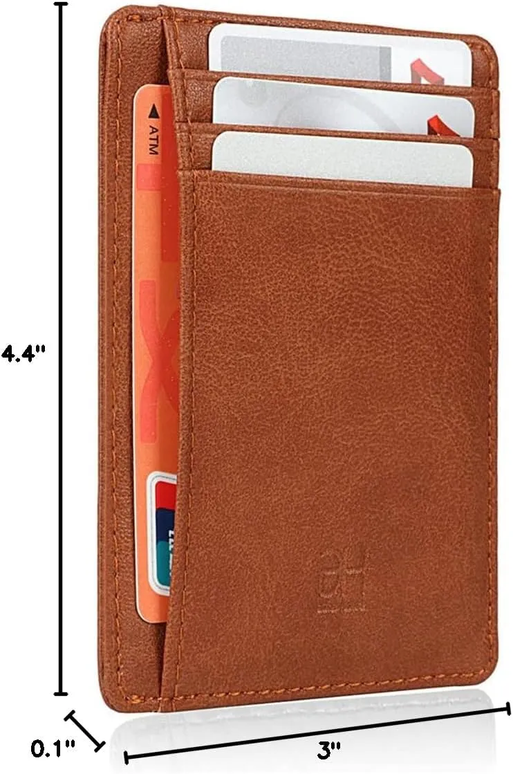 Slim RFID Blocking Card Holder Minimalist Leather Front Pocket Wallet for Women