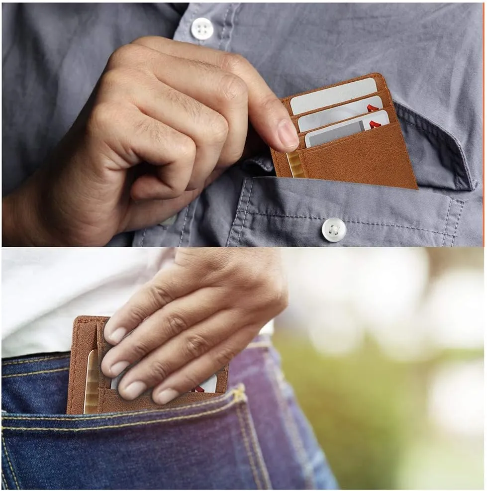 Slim RFID Blocking Card Holder Minimalist Leather Front Pocket Wallet for Women