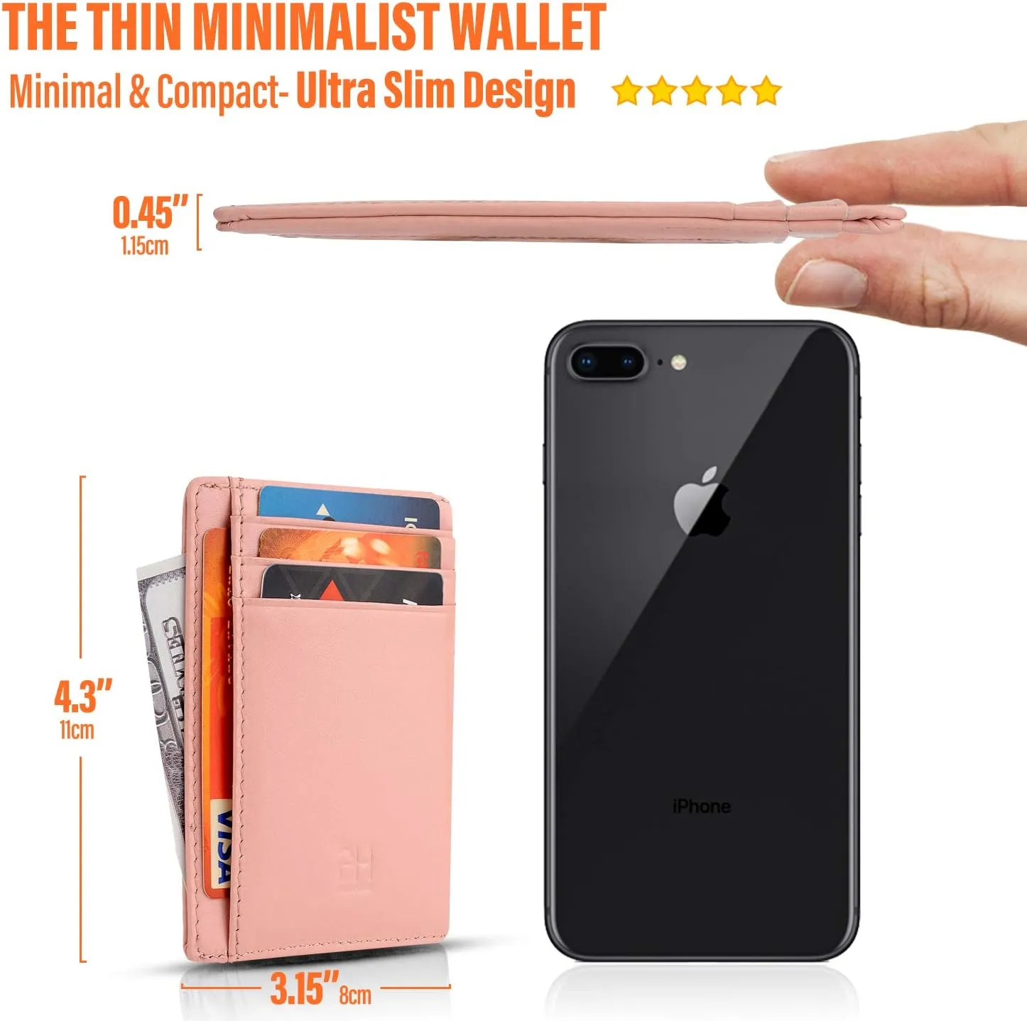 Slim RFID Blocking Card Holder Minimalist Leather Front Pocket Wallet for Women
