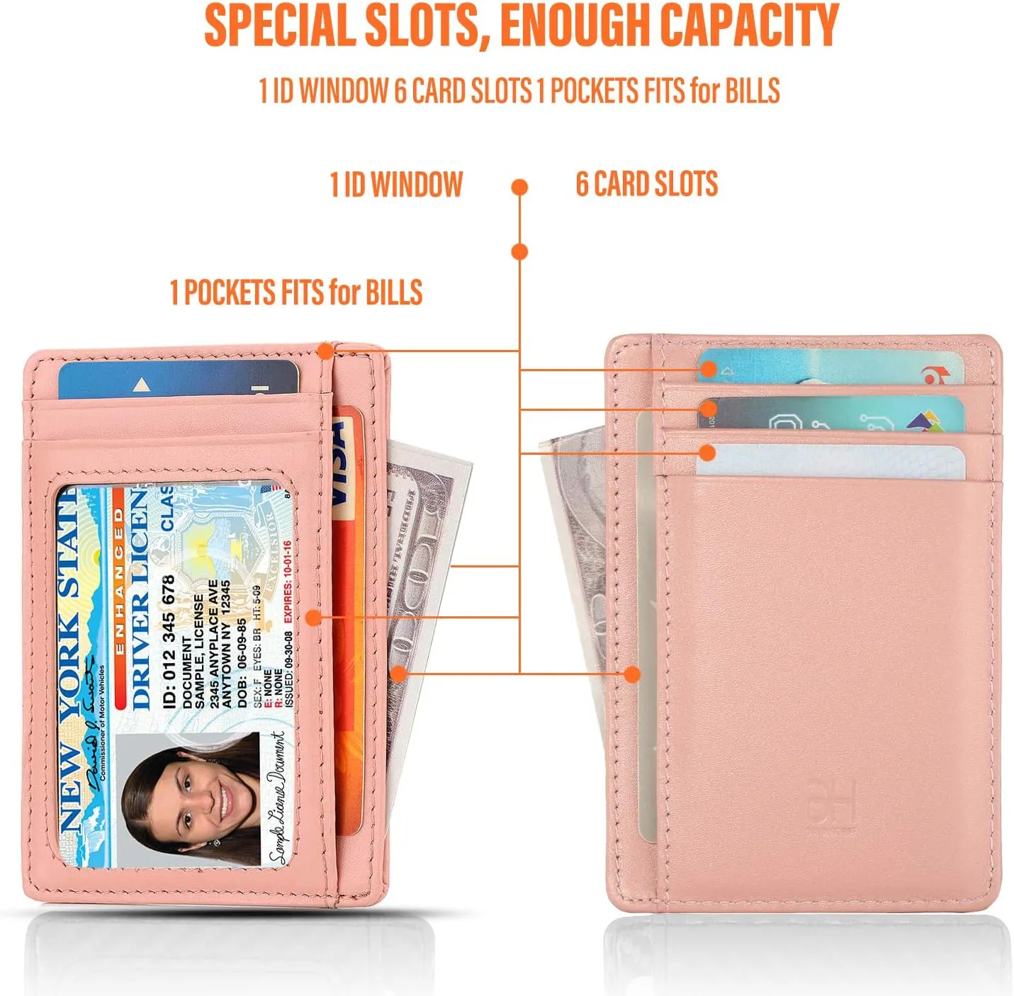 Slim RFID Blocking Card Holder Minimalist Leather Front Pocket Wallet for Women