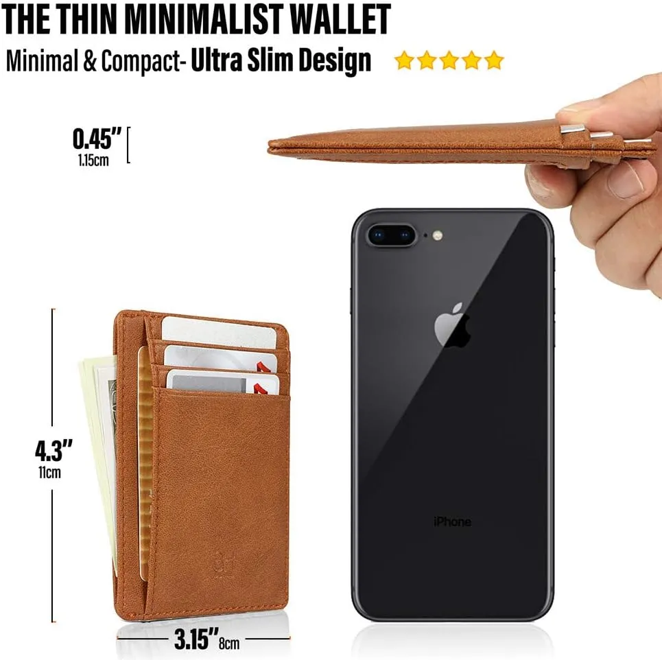 Slim RFID Blocking Card Holder Minimalist Leather Front Pocket Wallet for Women