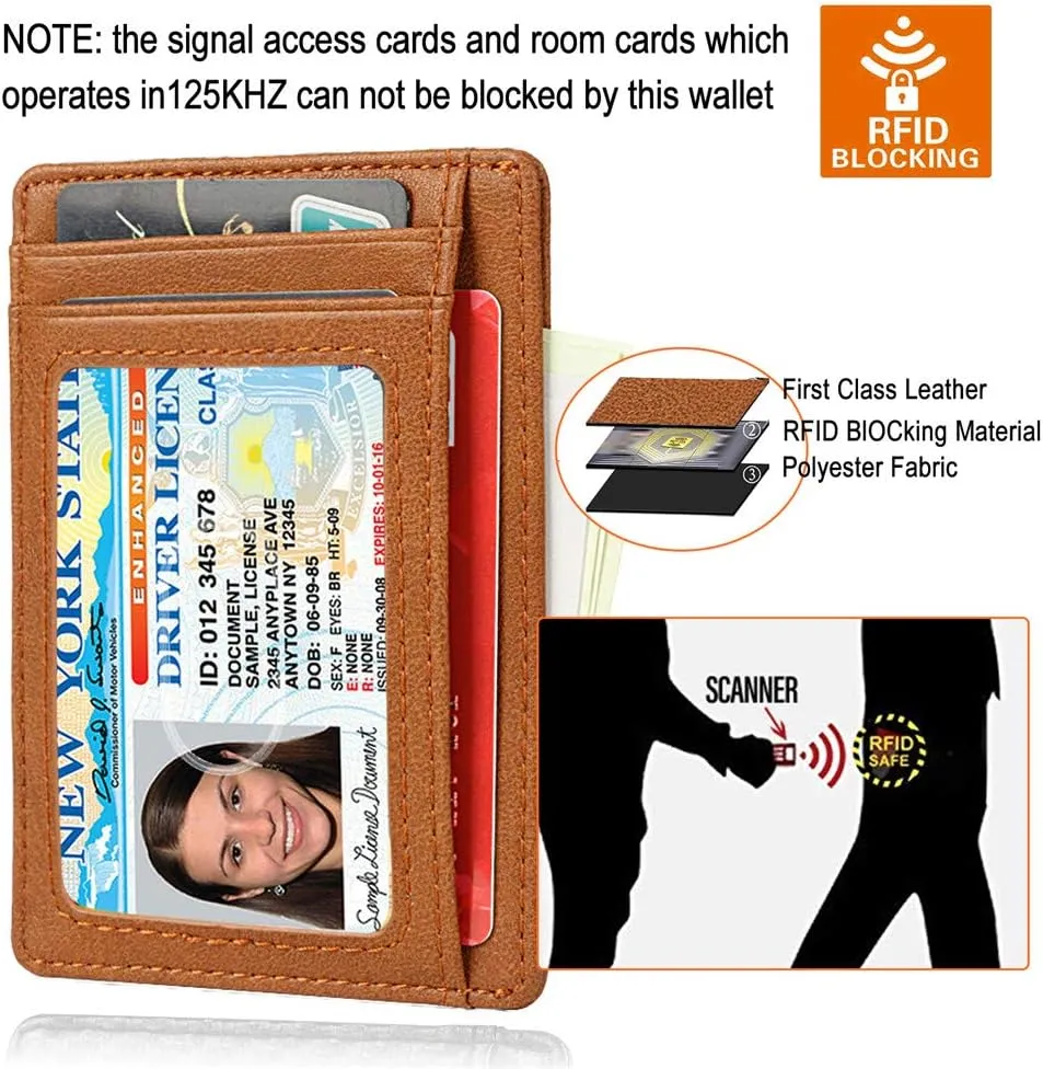 Slim RFID Blocking Card Holder Minimalist Leather Front Pocket Wallet for Women