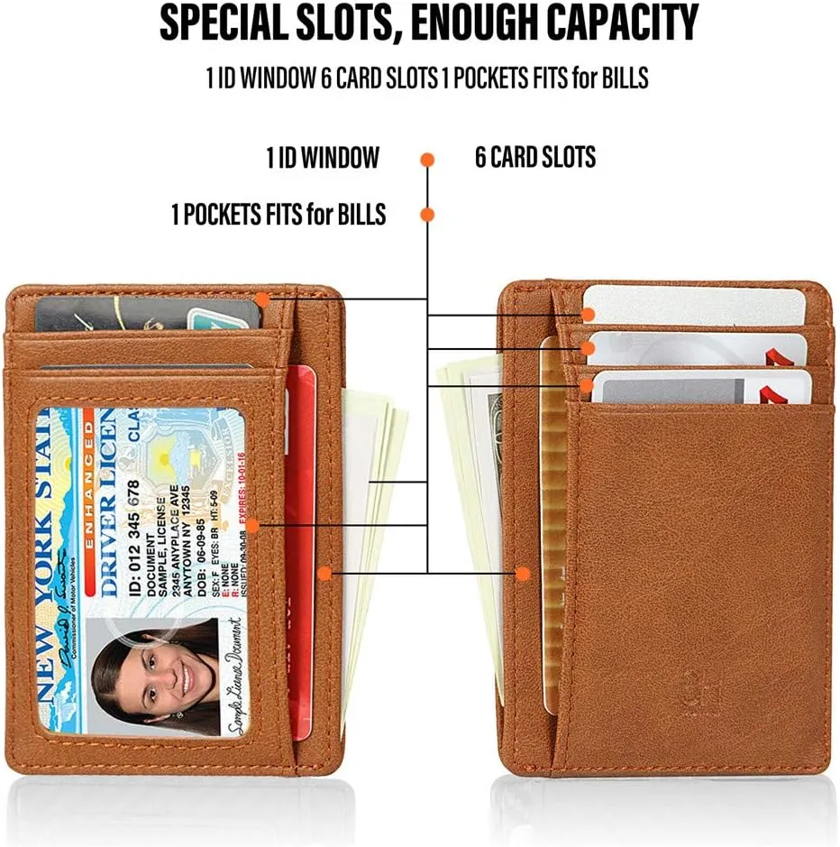 Slim RFID Blocking Card Holder Minimalist Leather Front Pocket Wallet for Women