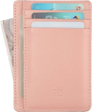 Slim RFID Blocking Card Holder Minimalist Leather Front Pocket Wallet for Women