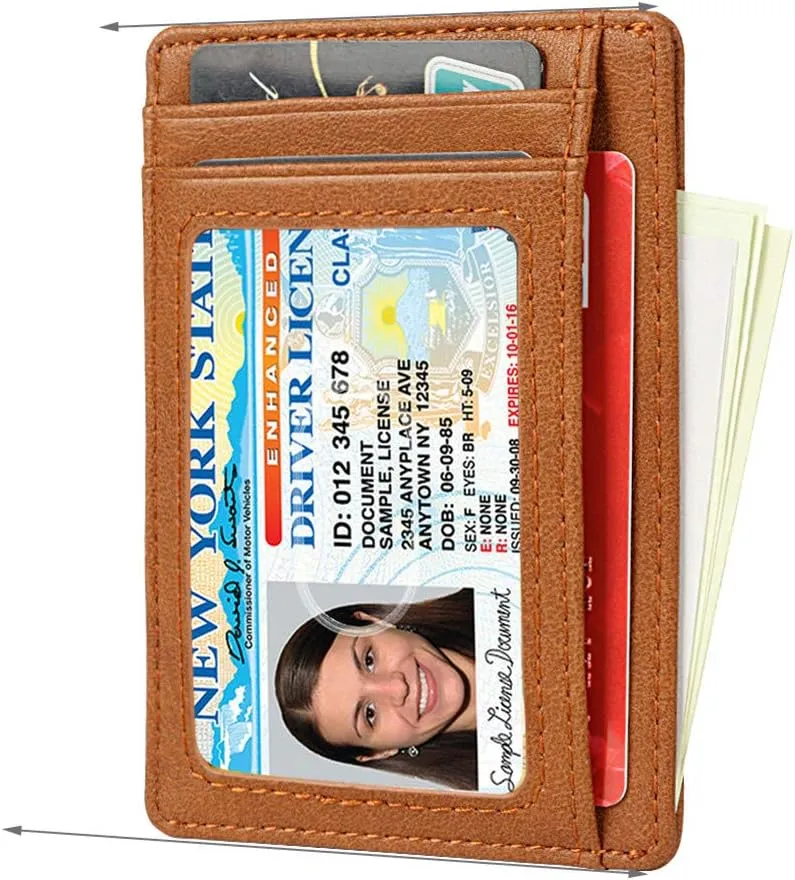 Slim RFID Blocking Card Holder Minimalist Leather Front Pocket Wallet for Women