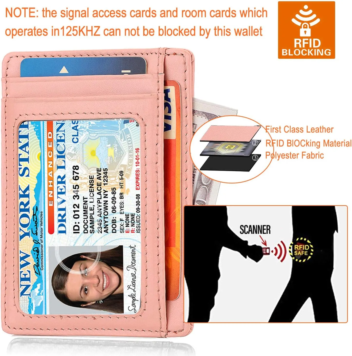 Slim RFID Blocking Card Holder Minimalist Leather Front Pocket Wallet for Women