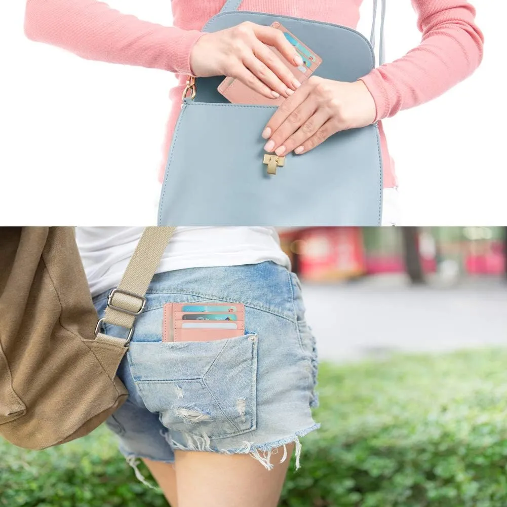 Slim RFID Blocking Card Holder Minimalist Leather Front Pocket Wallet for Women