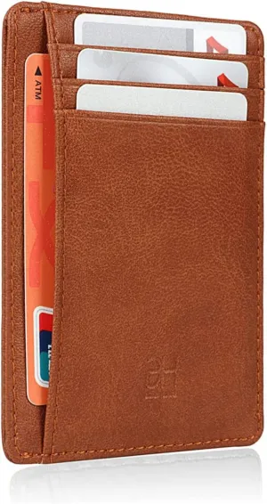 Slim RFID Blocking Card Holder Minimalist Leather Front Pocket Wallet for Women