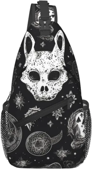 Sling Backpack Adjustable Crossbody Shoulder Bags Skull Cat Moon Gothic Casual Chest Bag Hiking Daypack