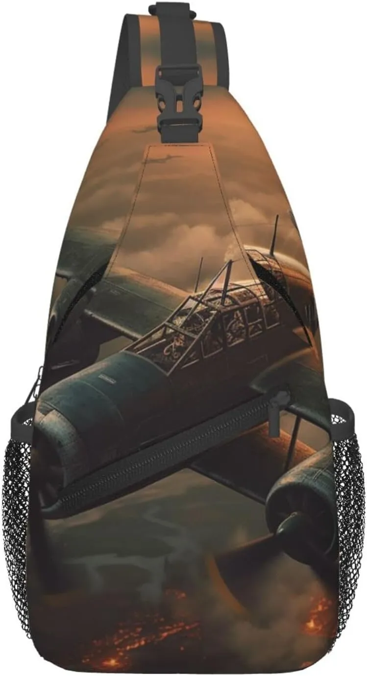 Sling Backpack Adjustable Crossbody Shoulder Bags World War Aircraft Casual Chest Bag Hiking Daypack