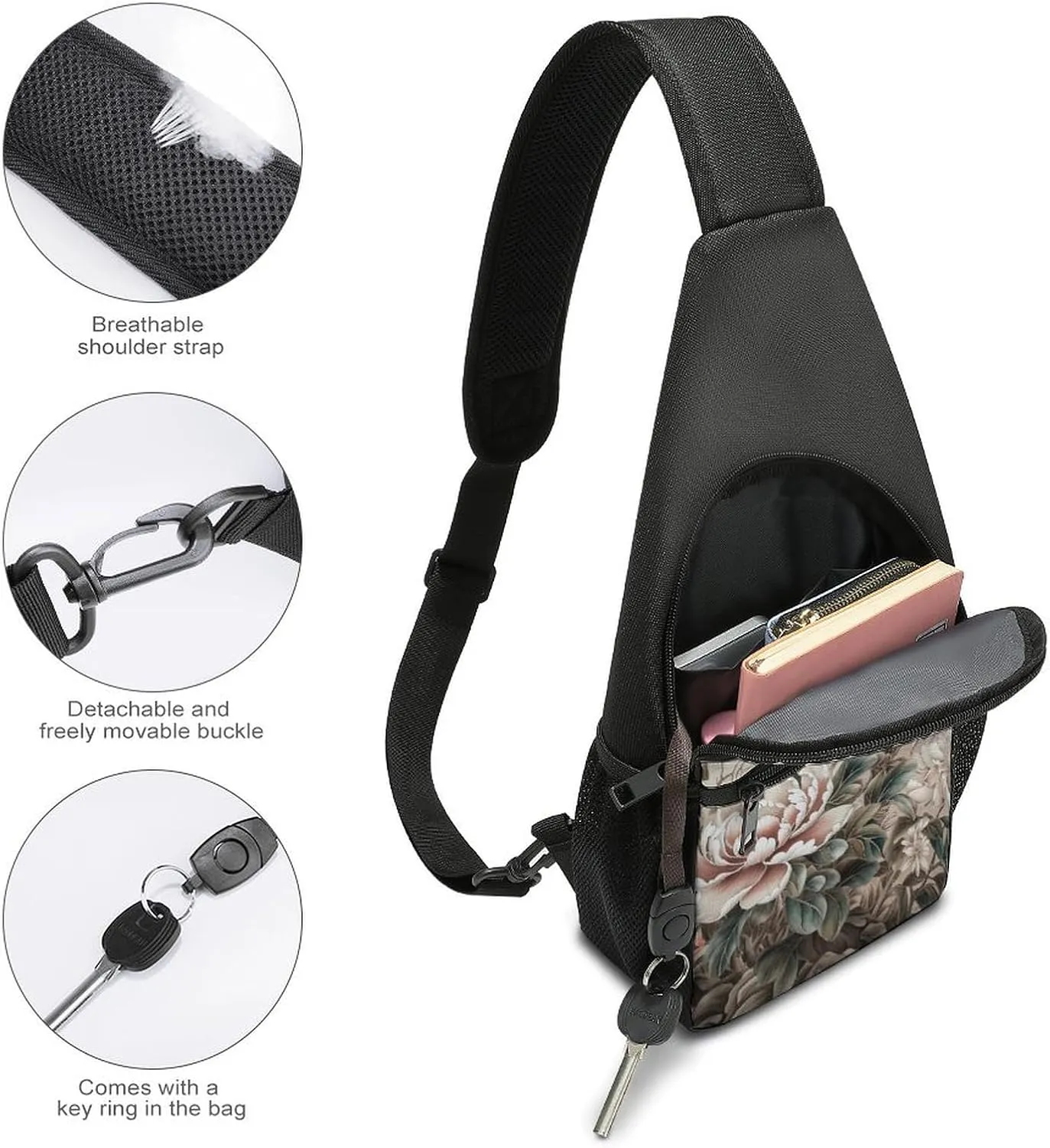 Sling Backpack for Women Men Crossbody Chest Bag Travel Floral Pattern Daypack Shoulder Bag for Hiking