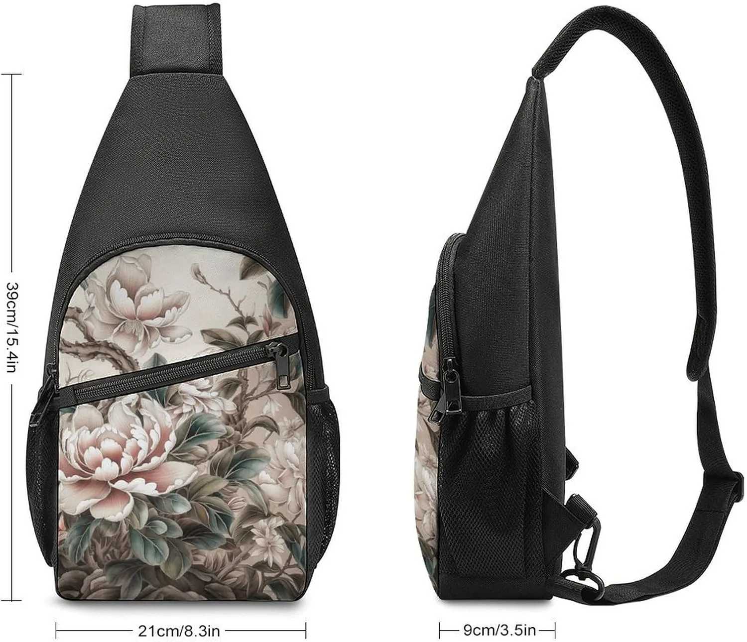 Sling Backpack for Women Men Crossbody Chest Bag Travel Floral Pattern Daypack Shoulder Bag for Hiking