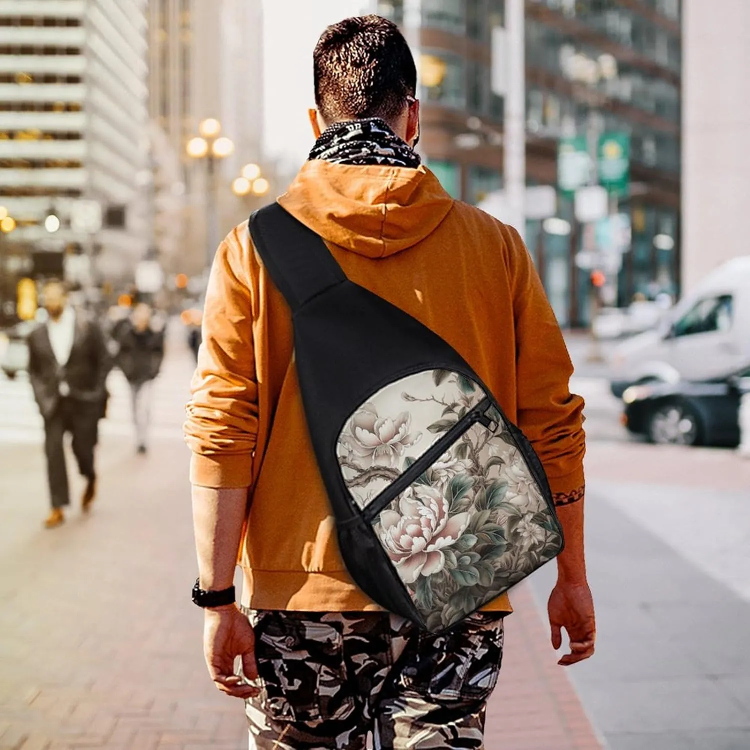 Sling Backpack for Women Men Crossbody Chest Bag Travel Floral Pattern Daypack Shoulder Bag for Hiking