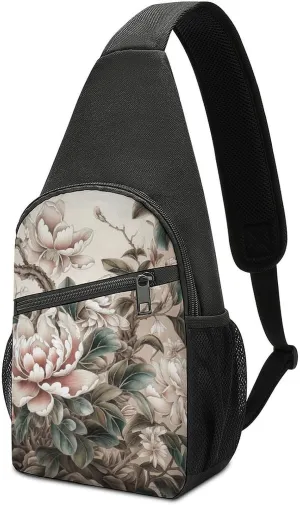 Sling Backpack for Women Men Crossbody Chest Bag Travel Floral Pattern Daypack Shoulder Bag for Hiking