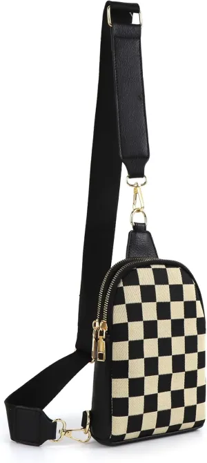 Sling Bag Crossbody Bags For Women Plaid Striped Fanny Packs Chest Bag for Work Shopping