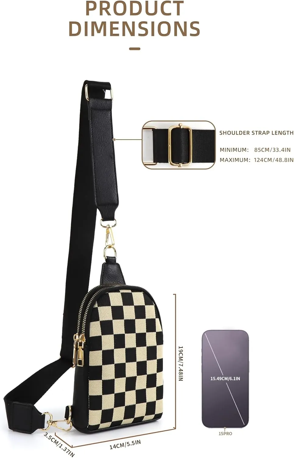 Sling Bag Crossbody Bags For Women Plaid Striped Fanny Packs Chest Bag for Work Shopping