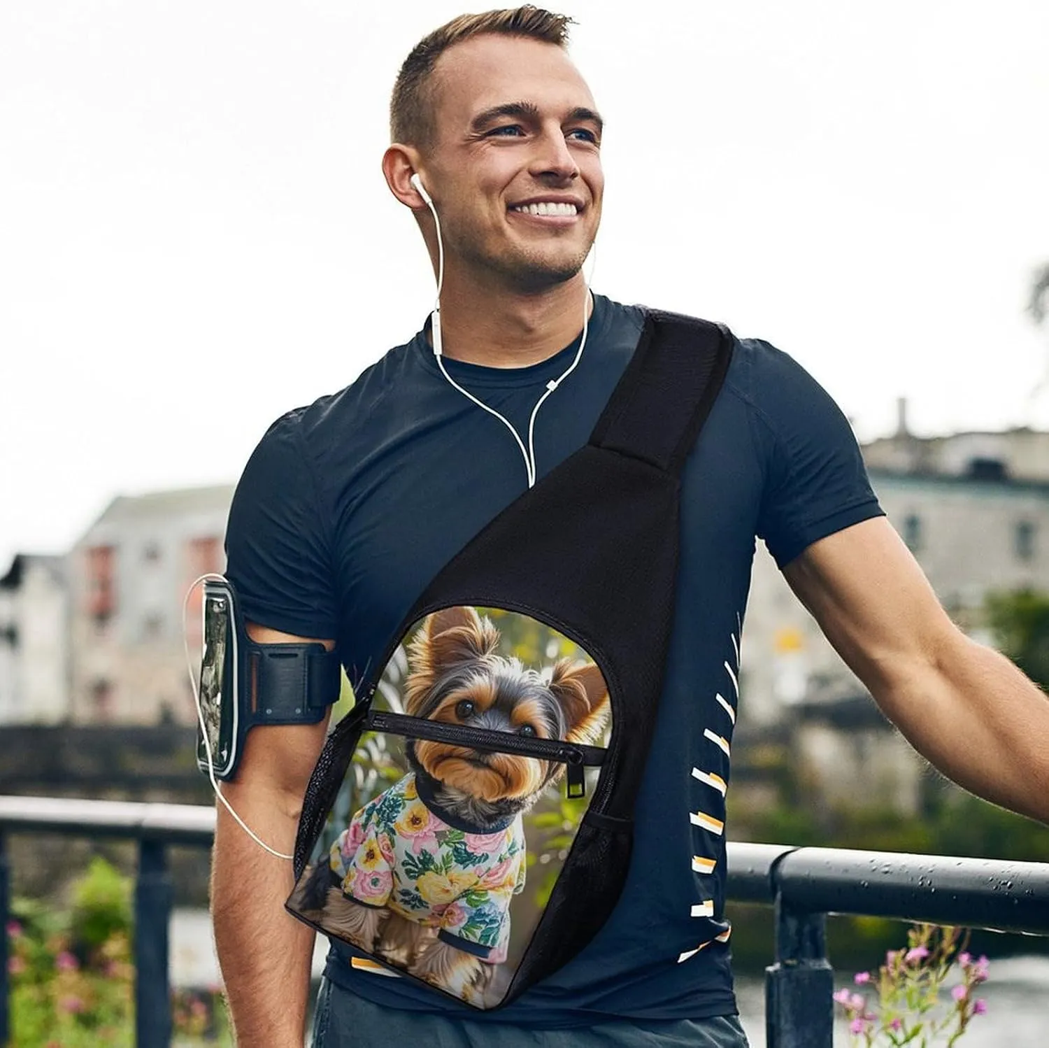 Sling Bag for Women Men Crossbody Bag Chest Bag Yorkie Floral Sling Backpack Fanny Packs Travel Hiking Daypack