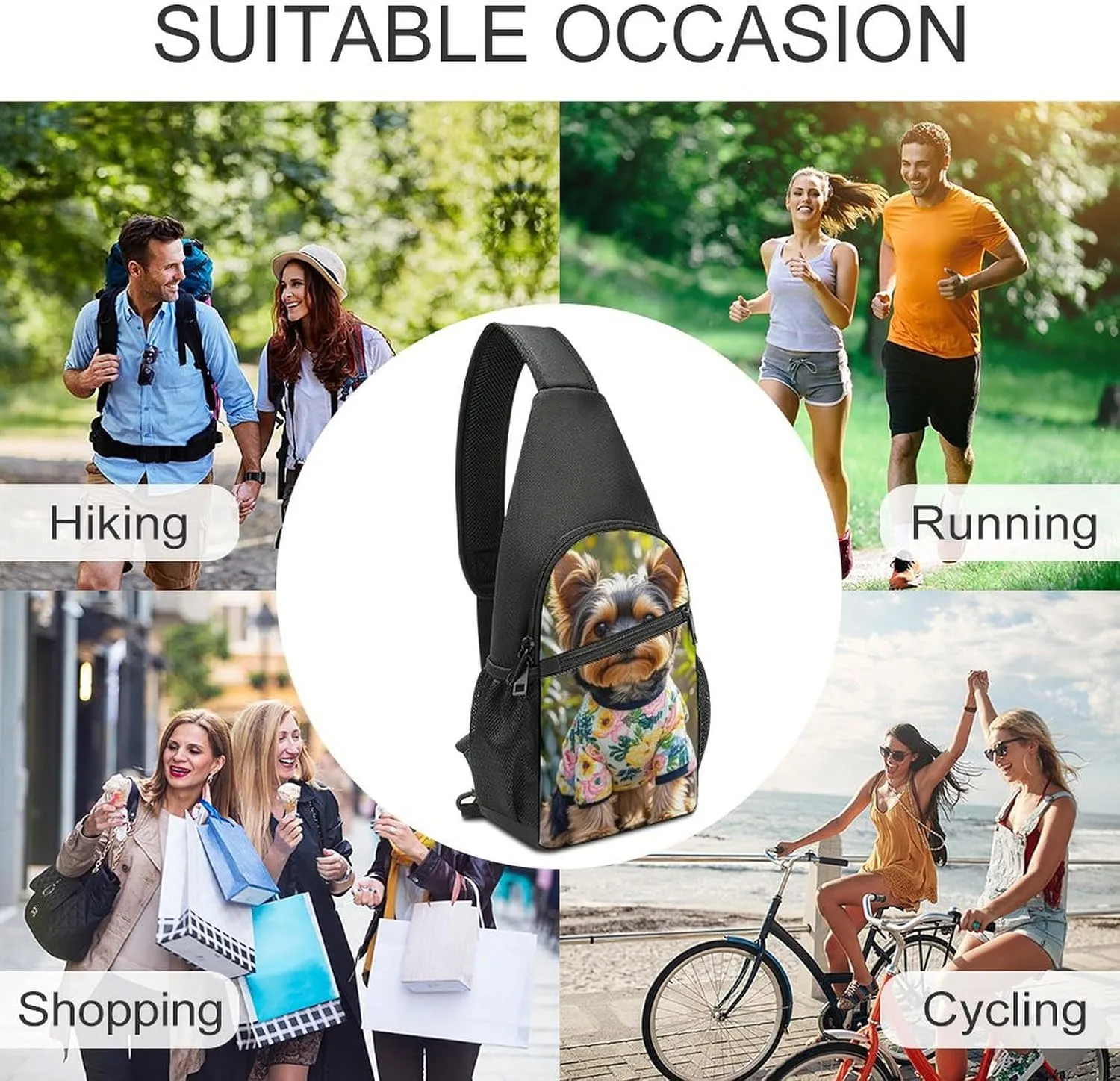 Sling Bag for Women Men Crossbody Bag Chest Bag Yorkie Floral Sling Backpack Fanny Packs Travel Hiking Daypack