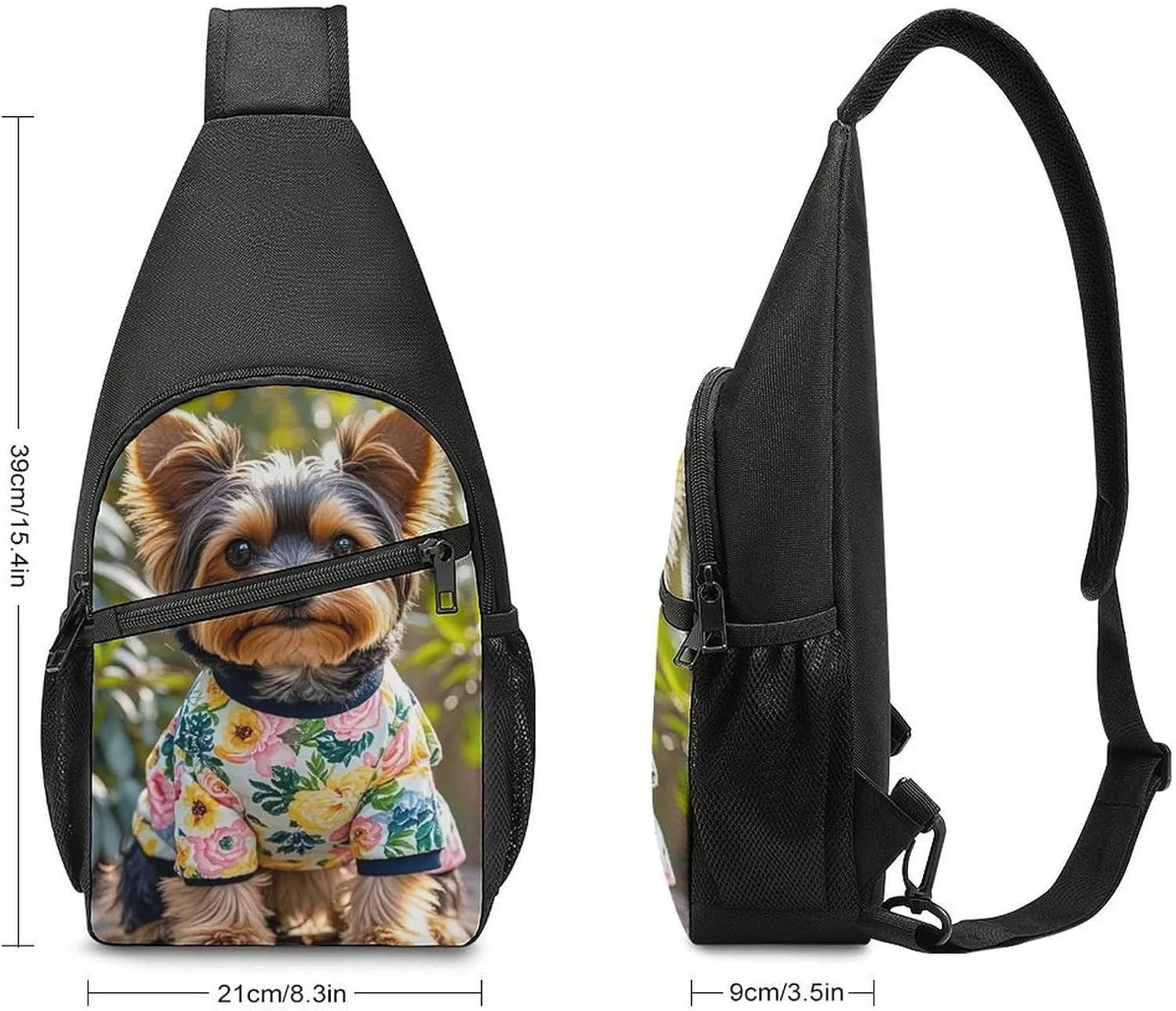 Sling Bag for Women Men Crossbody Bag Chest Bag Yorkie Floral Sling Backpack Fanny Packs Travel Hiking Daypack