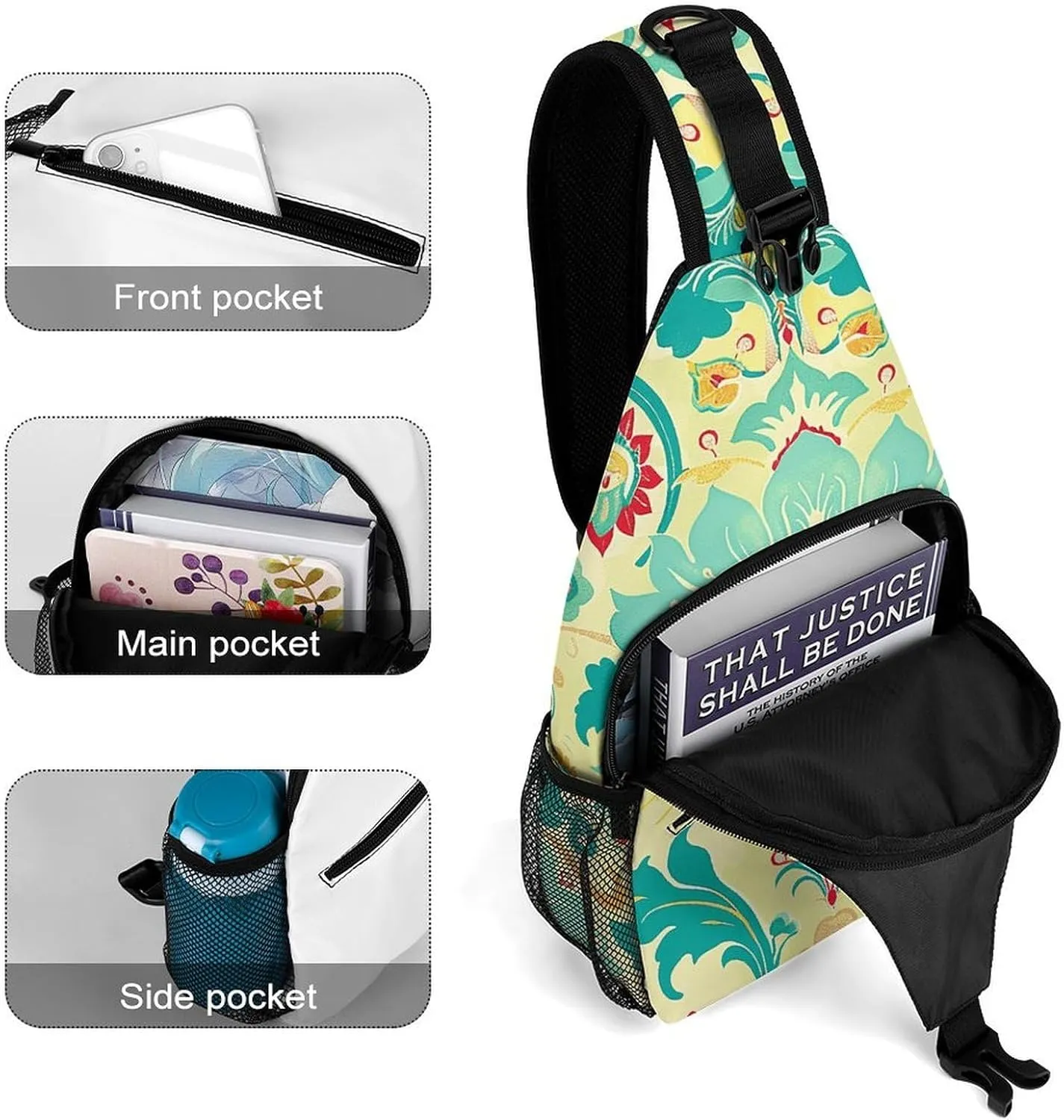 Sling Bag for Women Men Daypack Cartoon Floral Pattern Chest Bag Crossbody Backpack for Hiking Travel